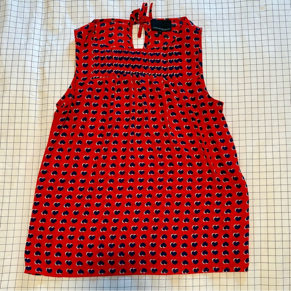 Cynthia Rowley Sleeveless Women’s Blouse Red Hearts Size Small